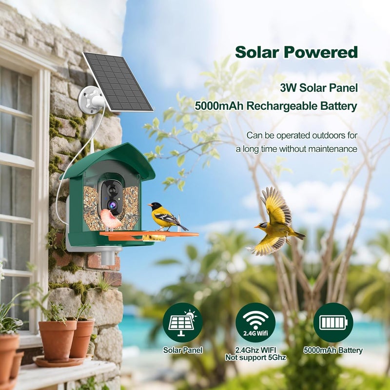 Gyozol Bird Feeder with Camera,WiFi Smart Bird House with Cam Solar Powered for Outdoor,AI Identify,App Notification,Night Vision,2K Live View,Auto Record Video,Birdwatching Gifts for Family,Birds Lover - Image 4